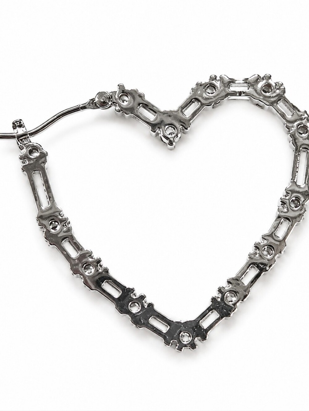 Givenchy Crystal Heart Necklace & Matching Heart Hoop Earrings Set Silver Tone - Picture 8 of 8